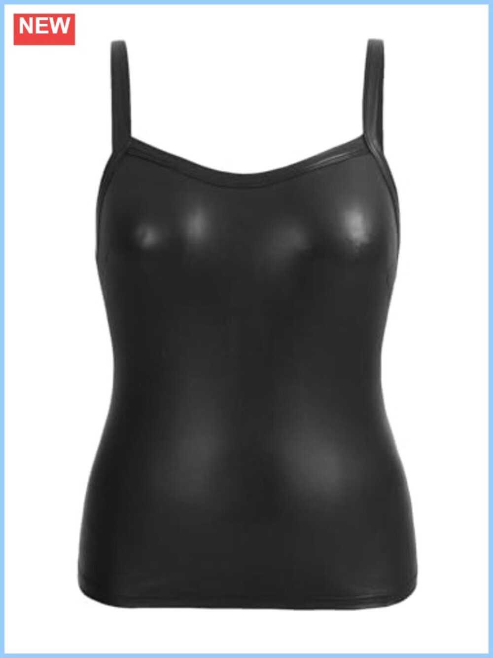 Plus Size PU Leather Top Spaghetti Strap V Neck Slim Fit Goth Tank Top
